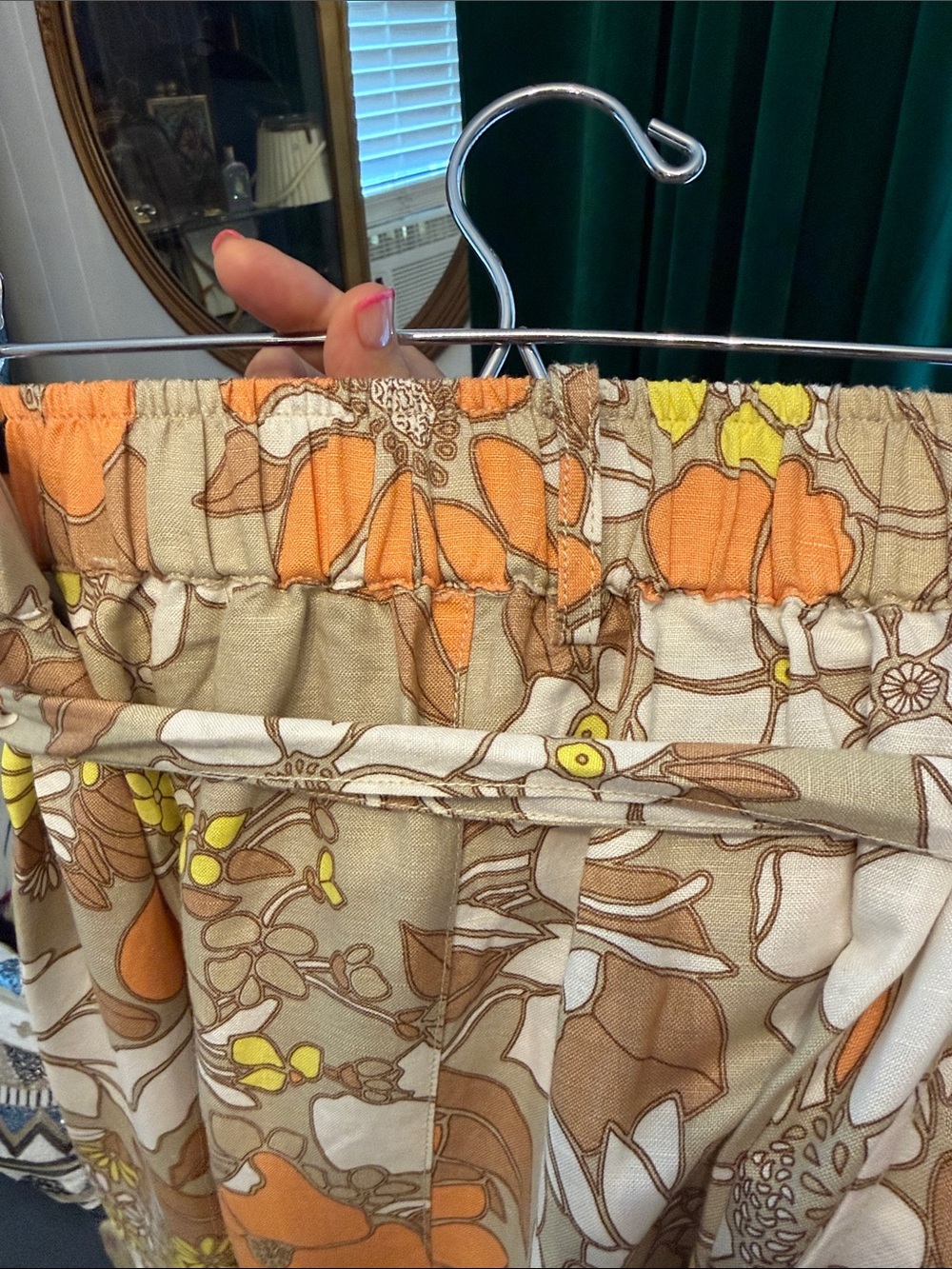 Floral Paperbag Waist Wide-Leg Pants- Orange & Tan - Picture 4 of 6